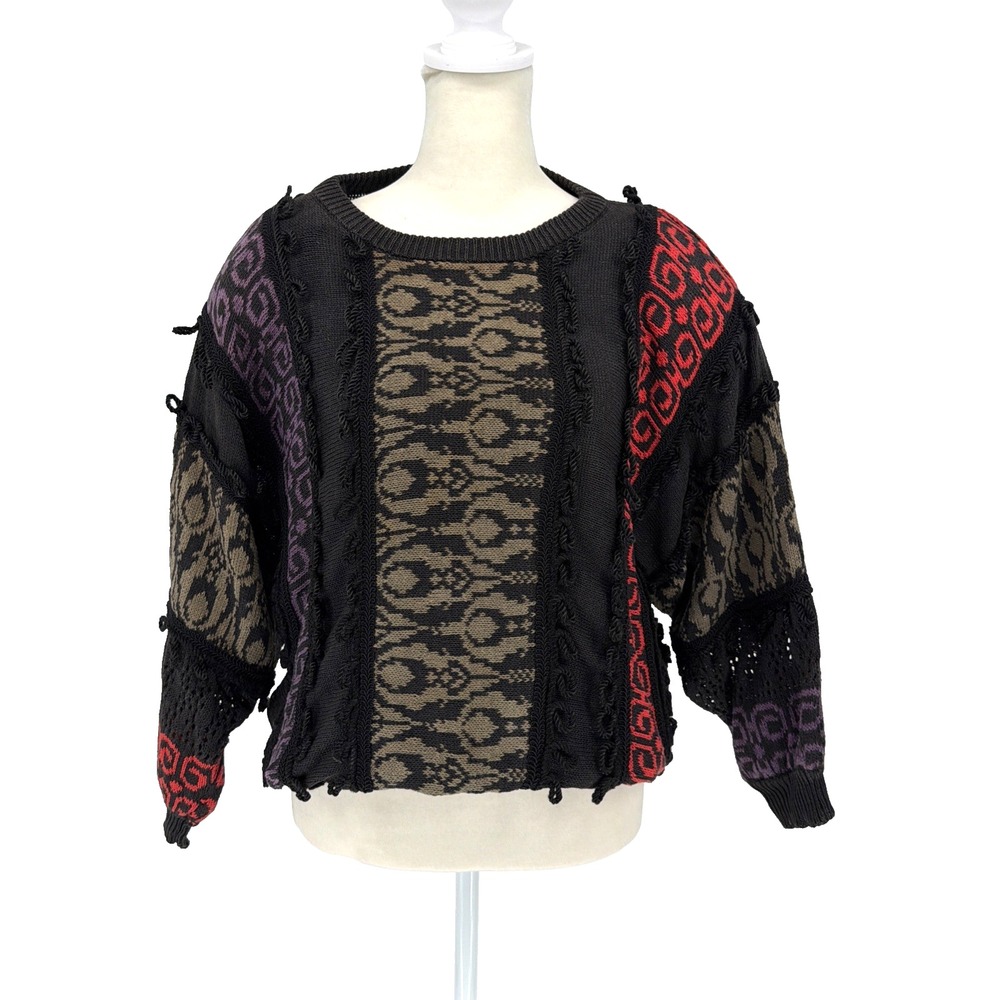 VTG 1989 Bonnie & Bill 3D Knit Sweater Womens S Coogi Style Ramie Cotton Graphic